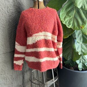 Cozy Striped Women’s Sweater in Coral and Cream